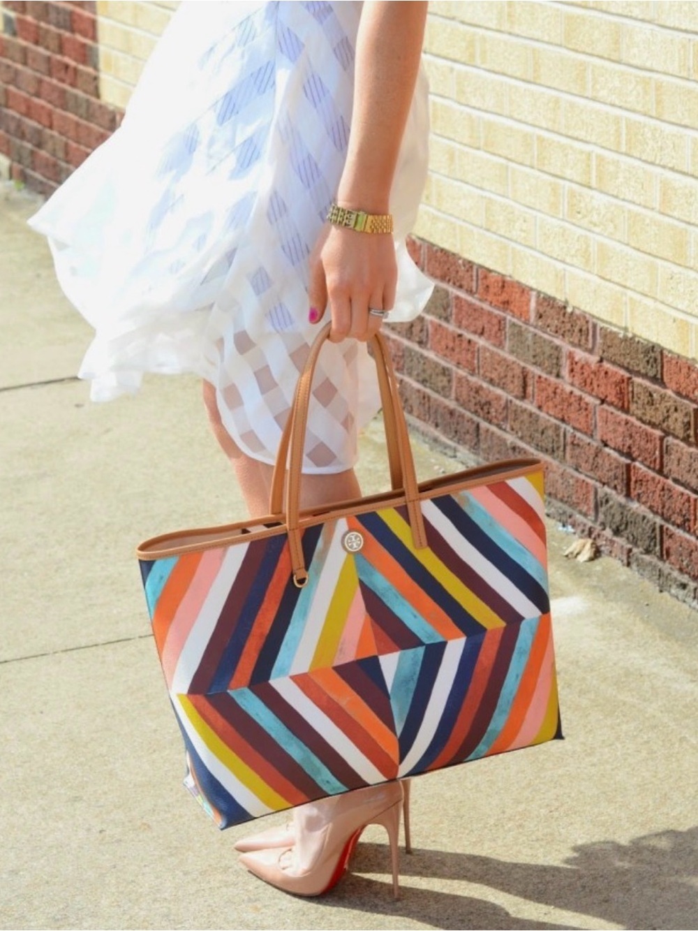 Tory Burch Multicolor Stripe Chevron Tote | Investment Luxury